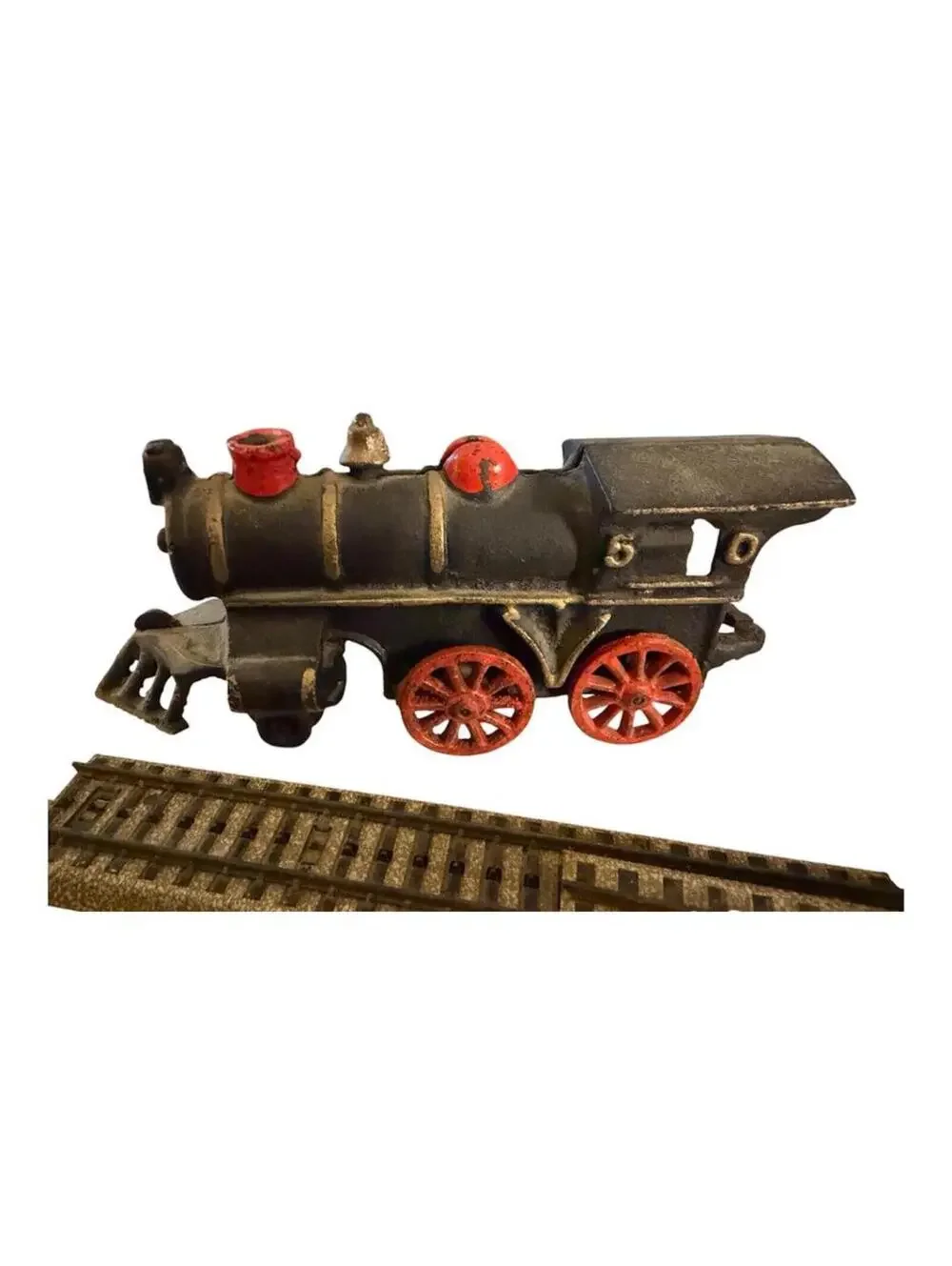 Vintage Cast Iron Toy Train and Trolley Set with Tracks